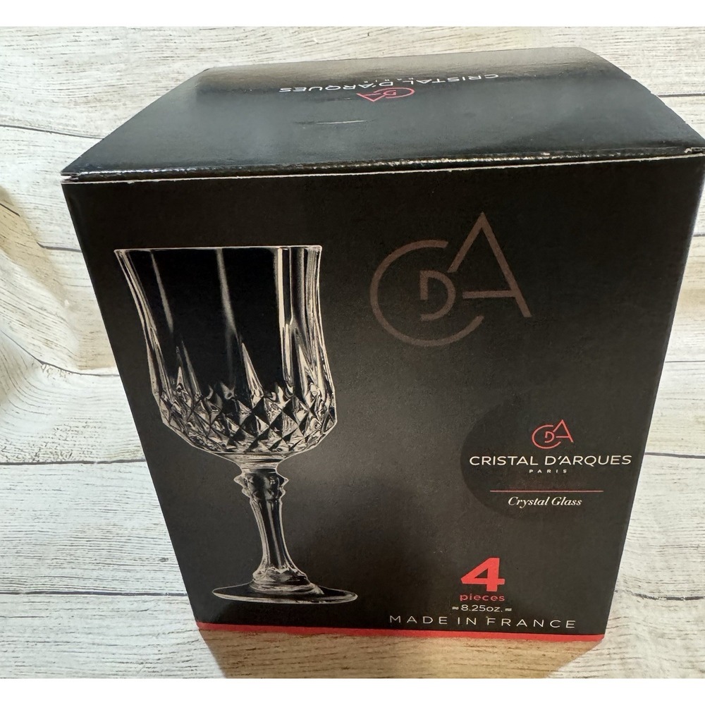 Cristal D'Arques Longchamp Crystal 7.25" Wine Glass Set 4 pc 8.25 oz NIB